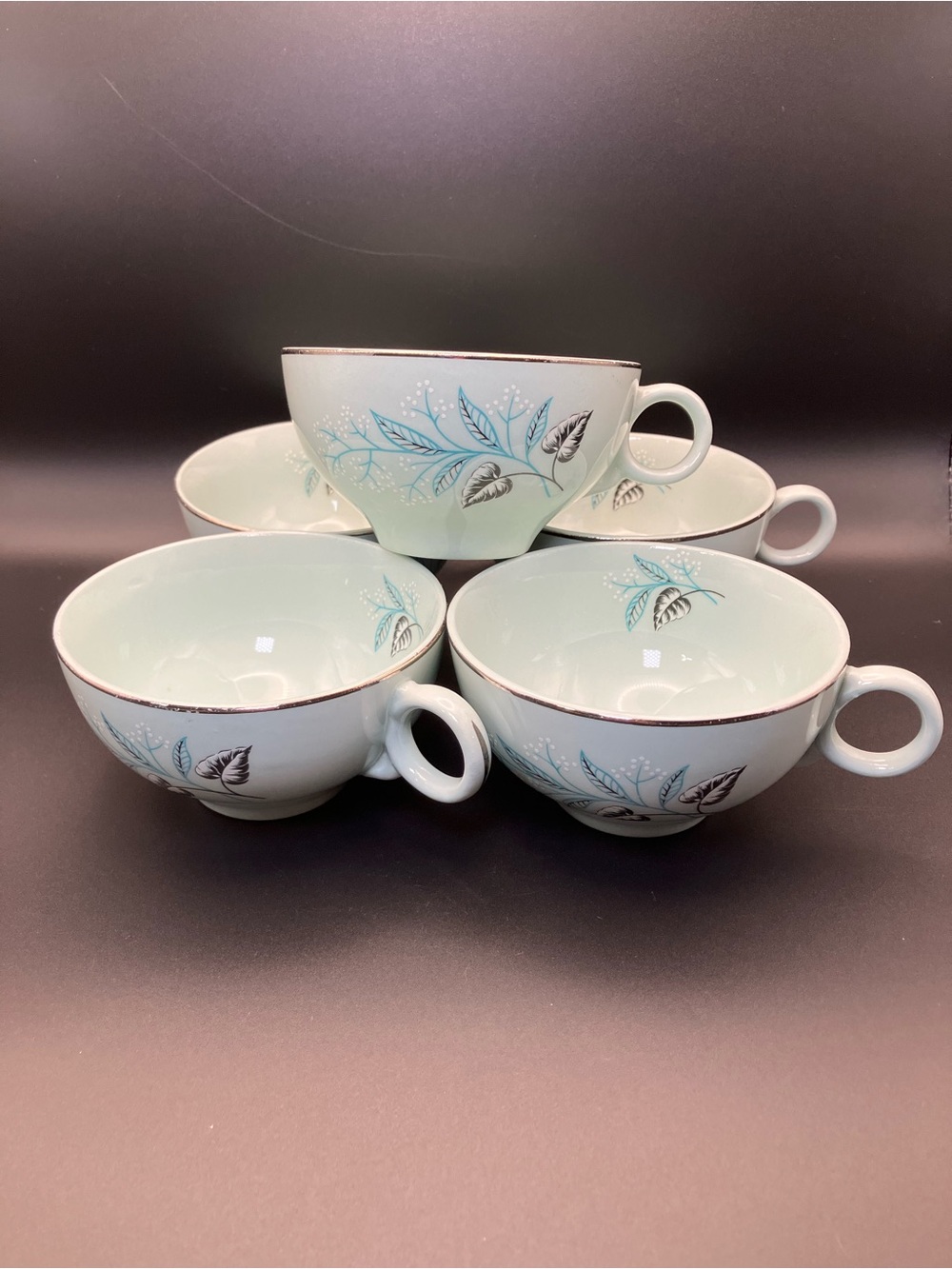 Vintage Ballerina Mist Pale Blue Floral Porcelain Teacup Set - 5 Pieces